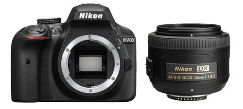 Фотоаппарат Nikon D3400 с объективом AF-S DX 35mm f/1.8G, черный