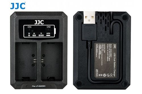 Двойное зарядное устройство JJC DCH-LPE6 с инфо индикатором с поддержкой скоростной зарядки QC 3.0 через USB Type-C для Canon LP-E6/6N/6NH