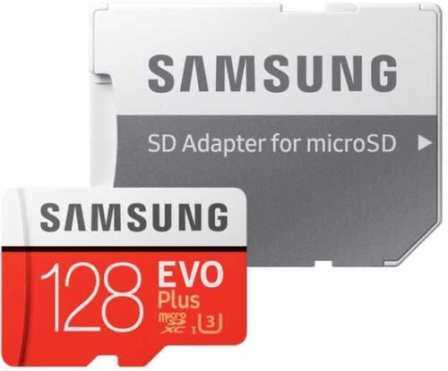 Карта памяти Samsung microSDXC EVO Plus UHS-I (U3) 128 GB, чтение: 100 MB/s, запись: 60 MB/s, адаптер на SD