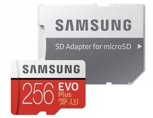 Карта памяти Samsung microSDXC EVO Plus UHS-I (U3) 256 GB, чтение: 100 MB/s, запись: 90 MB/s, адаптер на SD