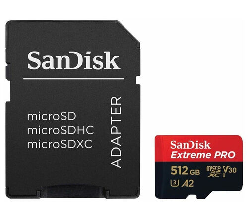 Карта памяти SanDisk MicroSDXC 512GB Extreme PRO V30 U3 A2 200/140 МБ/с, с адаптером SD