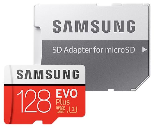 Карта памяти Samsung microSDXC EVO Plus UHS-I (U3) 128 GB, чтение: 100 MB/s, запись: 60 MB/s, адаптер на SD