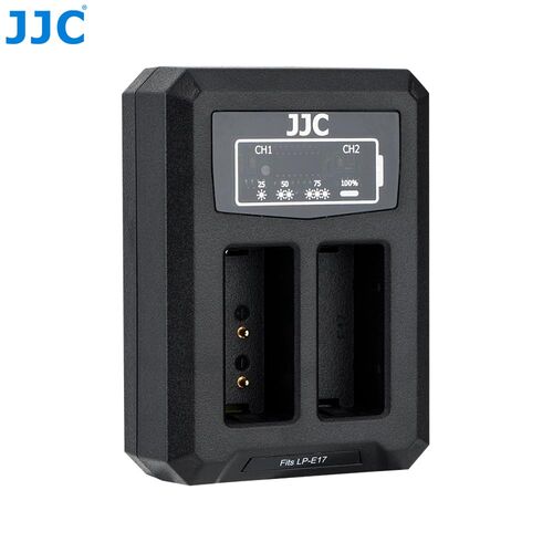 Двойное зарядное устройство JJC DCH-LPE17 с инфо индикатором с поддержкой скоростной зарядки QC 3.0 через USB Type-C для Canon LP-E17