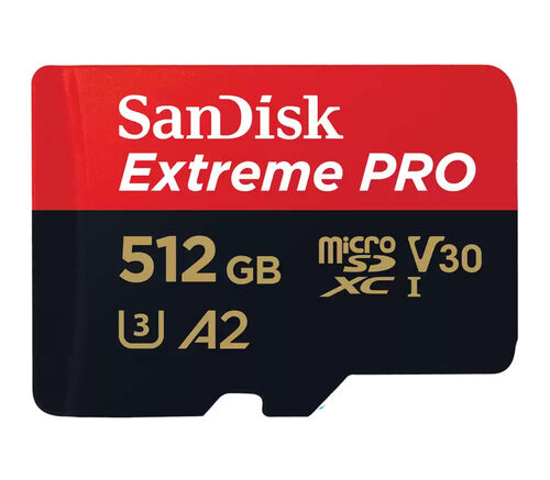 Карта памяти SanDisk MicroSDXC 512GB Extreme PRO V30 U3 A2 200/140 МБ/с, с адаптером SD